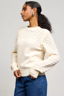 SKIES ARE BLUE Ruffled Sleeve Pointelle Sweater* Sweaters