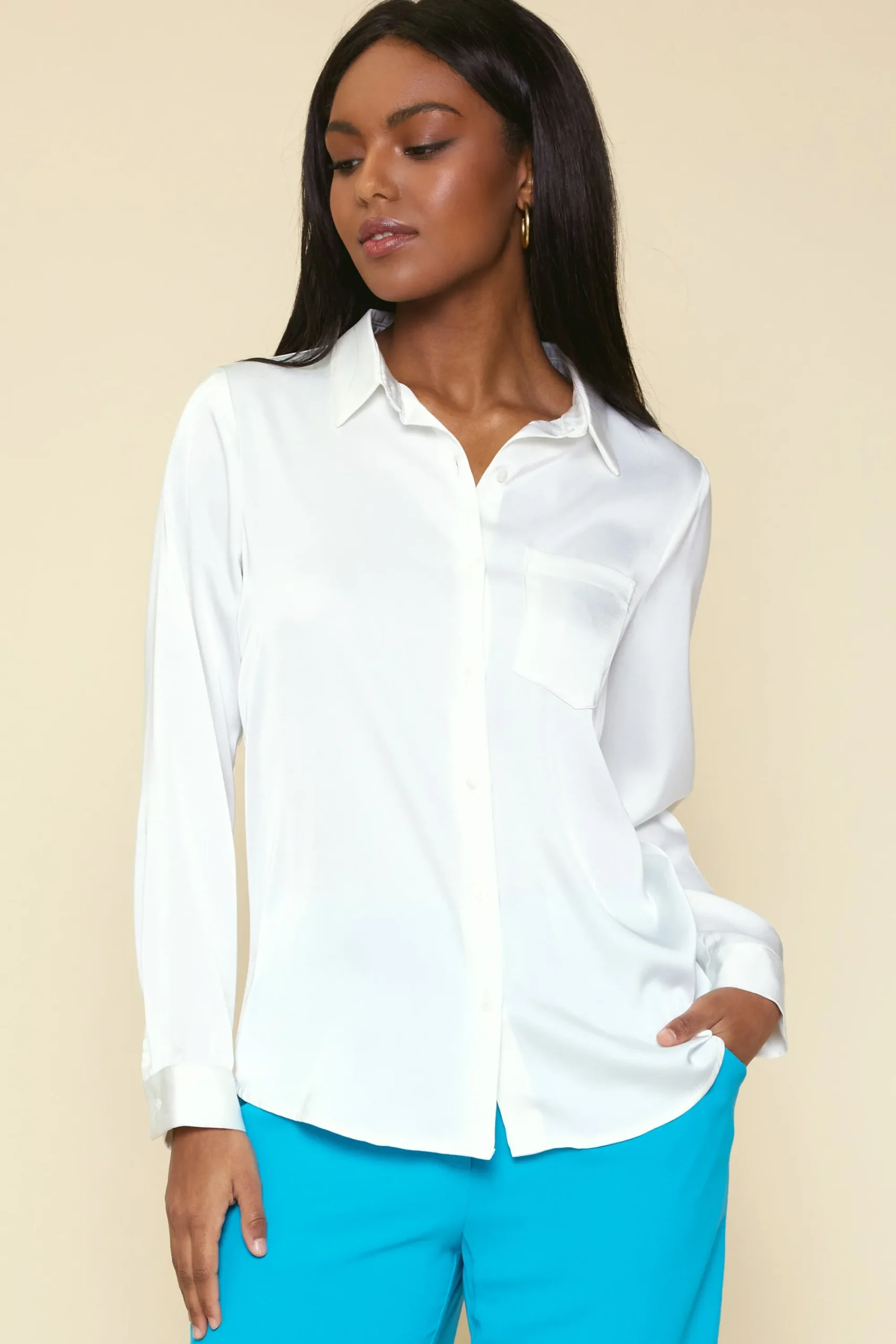 SKIES ARE BLUE Satin Button Down Shirt* Blouses|Long Sleeve Tops