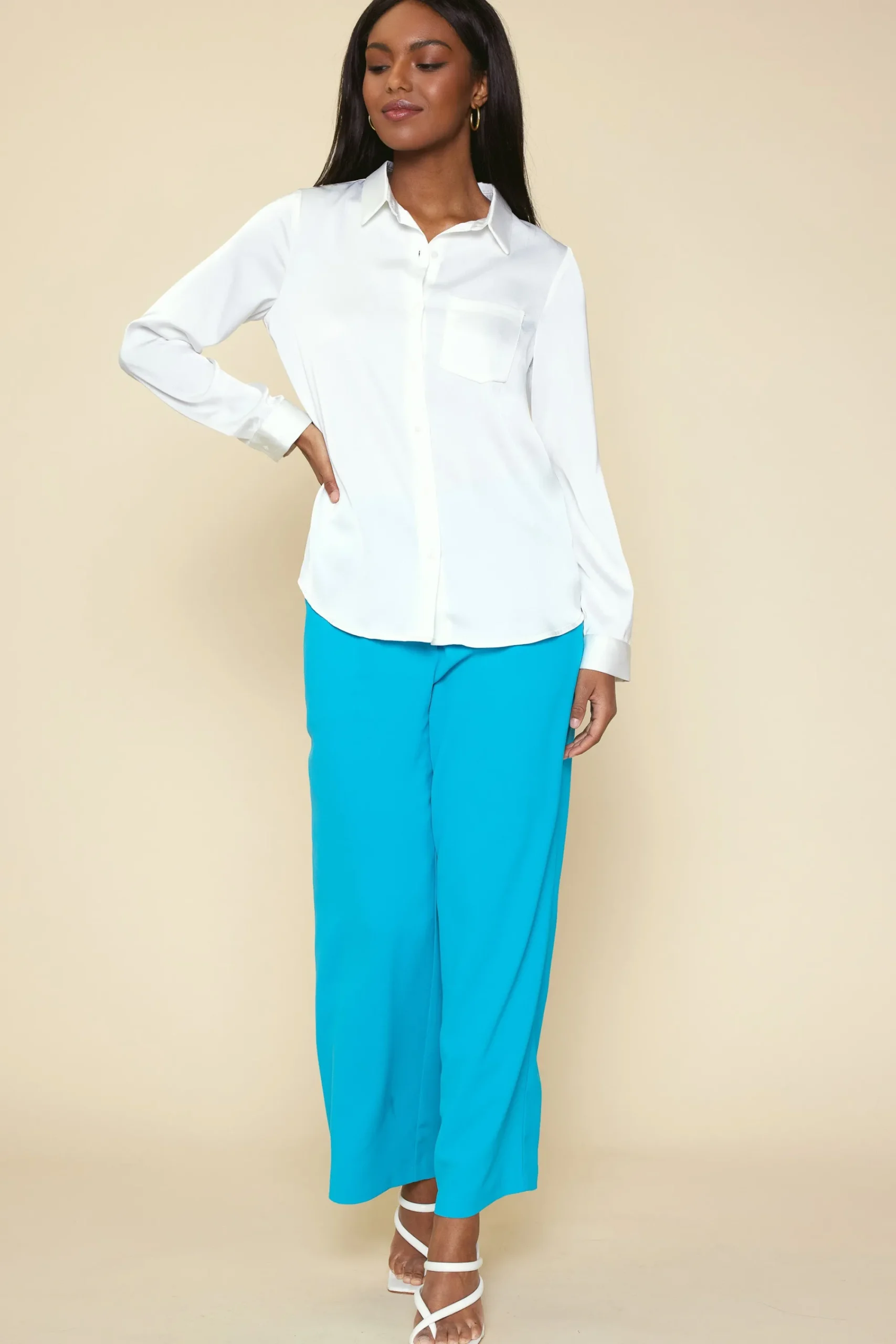 SKIES ARE BLUE Satin Button Down Shirt* Blouses|Long Sleeve Tops