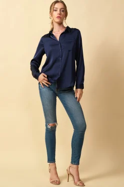 SKIES ARE BLUE Satin Button Down Shirt* Blouses