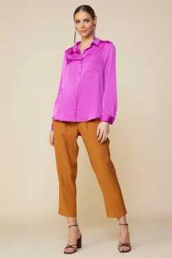 SKIES ARE BLUE Satin Button Down Shirt* Long Sleeve Tops