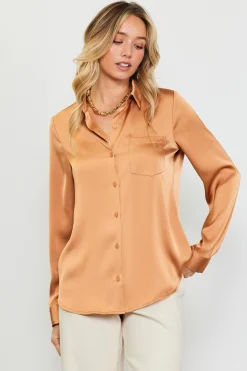 SKIES ARE BLUE Satin Button Down Top* Blouses|Long Sleeve Tops