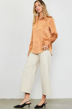 SKIES ARE BLUE Satin Button Down Top* Blouses|Long Sleeve Tops