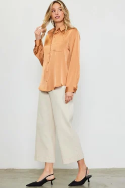 SKIES ARE BLUE Satin Button Down Top* Blouses|Long Sleeve Tops