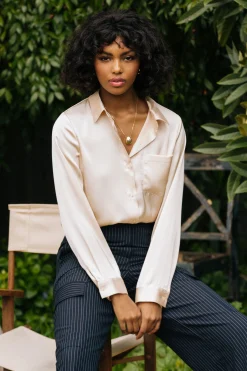 SKIES ARE BLUE Satin Button Down Top* Blouses