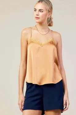 SKIES ARE BLUE Satin Lace Cami Top* Sleeveless Tops