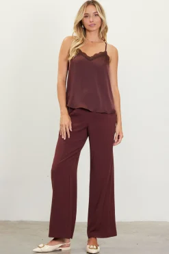 SKIES ARE BLUE Satin Lace Detail Cami* Sleeveless Tops