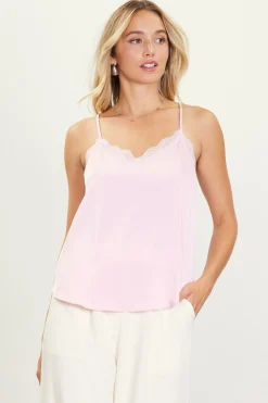 SKIES ARE BLUE Satin Lace Detail Cami* Sleeveless Tops