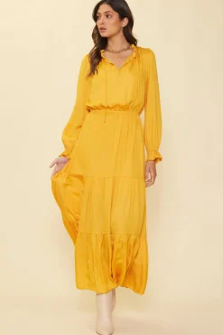 SKIES ARE BLUE Satin Ruffled Maxi Dress* Maxi Dresses