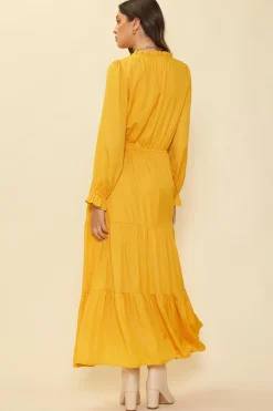 SKIES ARE BLUE Satin Ruffled Maxi Dress* Maxi Dresses