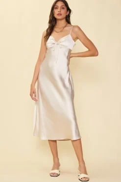 SKIES ARE BLUE Satin Tie Front Slip Dress* Midi Dresses