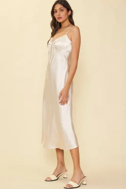 SKIES ARE BLUE Satin Tie Front Slip Dress* Midi Dresses