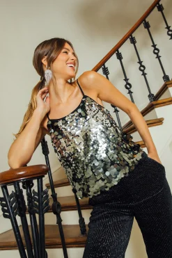 SKIES ARE BLUE Sequin Cami Top* Sleeveless Tops