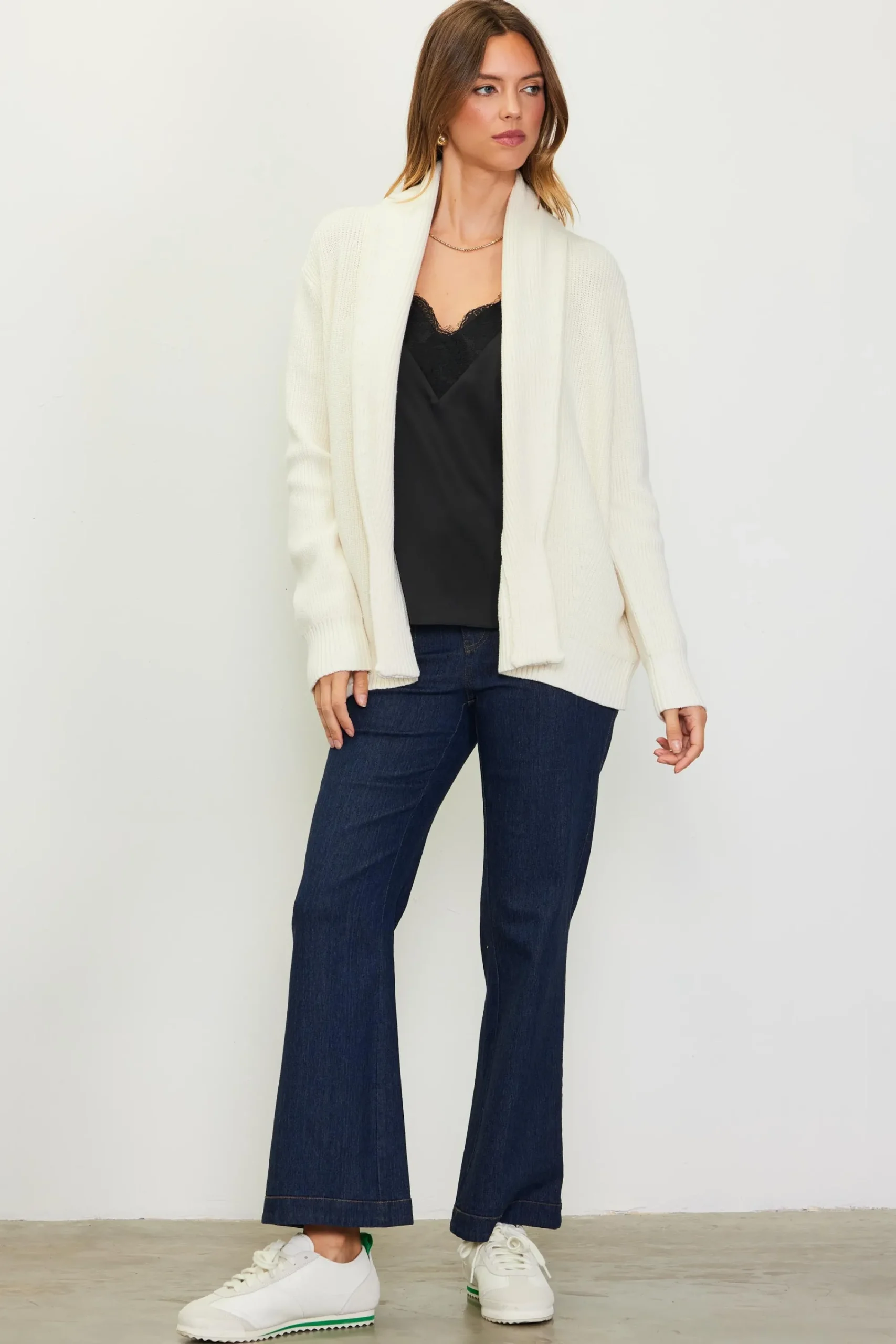 SKIES ARE BLUE Shawl Collar Sweater Cardigan* Long Sleeve Tops|Sweaters