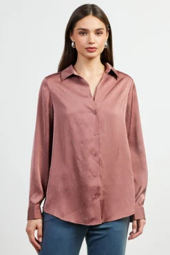 SKIES ARE BLUE Shimmery Button Down Blouse* Blouses|Long Sleeve Tops