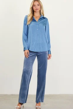 SKIES ARE BLUE Shimmery Button Down Blouse* Long Sleeve Tops