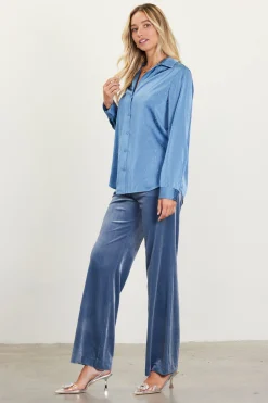 SKIES ARE BLUE Shimmery Button Down Blouse* Long Sleeve Tops