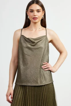 SKIES ARE BLUE Shimmery Cowl Neck Cami* Sleeveless Tops