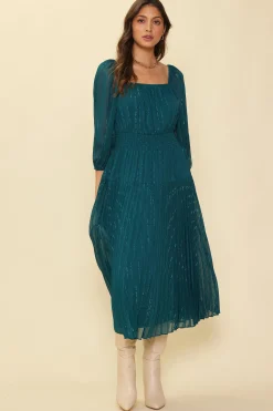 SKIES ARE BLUE Shimmery Pleated Midi Dress* Midi Dresses