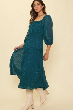 SKIES ARE BLUE Shimmery Pleated Midi Dress* Midi Dresses