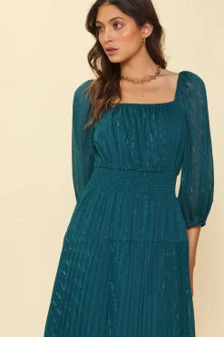 SKIES ARE BLUE Shimmery Pleated Midi Dress* Midi Dresses