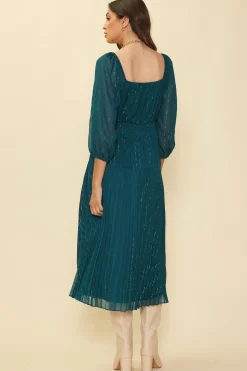 SKIES ARE BLUE Shimmery Pleated Midi Dress* Midi Dresses
