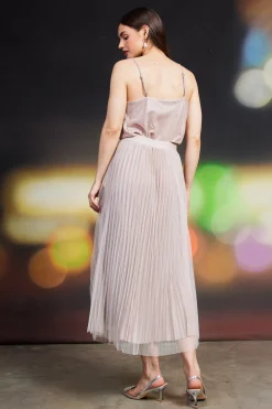 SKIES ARE BLUE Shimmery Pleated Midi Skirt* Skirts