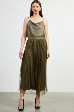 SKIES ARE BLUE Shimmery Pleated Midi Skirt* Skirts