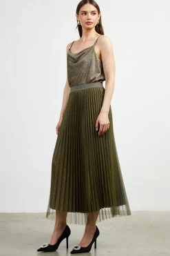 SKIES ARE BLUE Shimmery Pleated Midi Skirt* Skirts