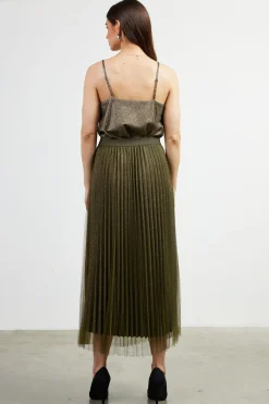 SKIES ARE BLUE Shimmery Pleated Midi Skirt* Skirts