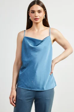 SKIES ARE BLUE Shimmery Satin Cowl Neck Cami* Sleeveless Tops