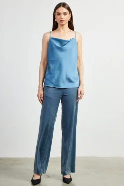 SKIES ARE BLUE Shimmery Satin Cowl Neck Cami* Sleeveless Tops