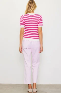 SKIES ARE BLUE Short Sleeve Knit Stripe Sweater* Short Sleeve Tops|Sweaters