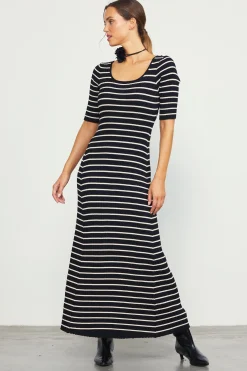 SKIES ARE BLUE Short Sleeve Striped Knit Maxi Dress* Maxi Dresses