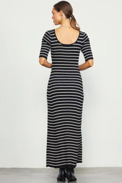 SKIES ARE BLUE Short Sleeve Striped Knit Maxi Dress* Maxi Dresses