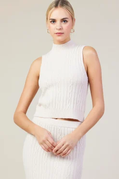 SKIES ARE BLUE Sleeveless Mock Neck Cable Knit Sweater* Sleeveless Tops|Sweaters
