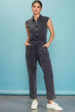 SKIES ARE BLUE Sleeveless Washed Denim Jumpsuit* Jumpsuits