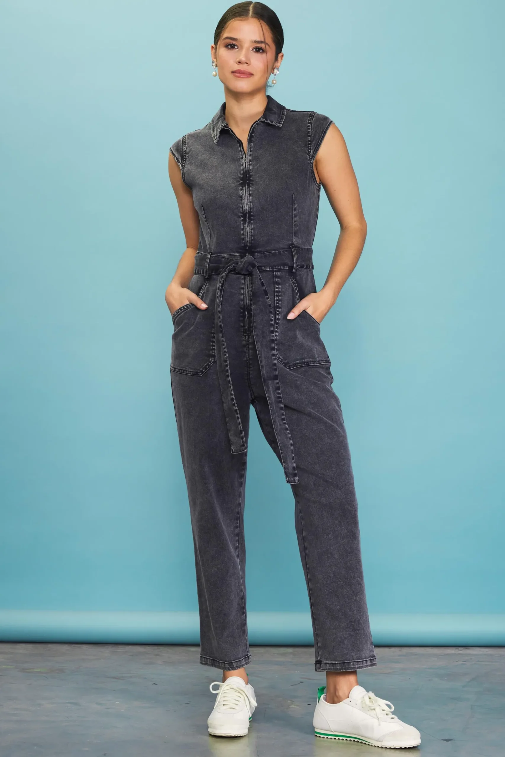 SKIES ARE BLUE Sleeveless Washed Denim Jumpsuit* Jumpsuits