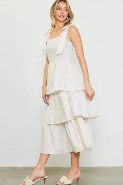 SKIES ARE BLUE Smocked Bodice Ribbon Detail Tiered Midi Dress* Midi Dresses