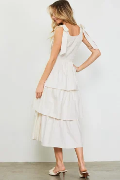 SKIES ARE BLUE Smocked Bodice Ribbon Detail Tiered Midi Dress* Midi Dresses