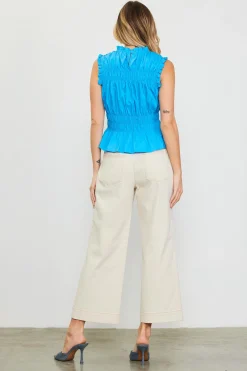 SKIES ARE BLUE Smocking Poplin Sleeveless Top* Sleeveless Tops