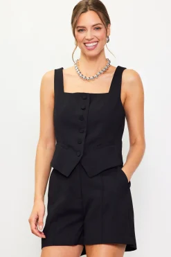 SKIES ARE BLUE Square Neck Button Vest* Sleeveless Tops