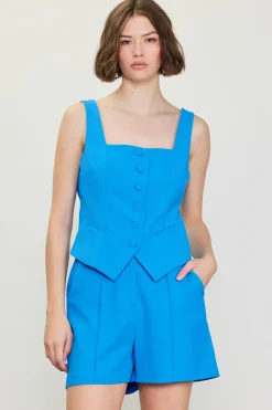 SKIES ARE BLUE Square Neck Button Vest* Sleeveless Tops