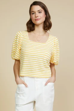 SKIES ARE BLUE Square Neck Striped Top* Short Sleeve Tops