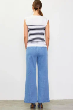 SKIES ARE BLUE Stripe Ruffle Sleeve Knit Top* Sleeveless Tops