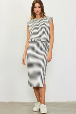 SKIES ARE BLUE Striped Midi Skirt* Skirts