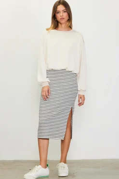 SKIES ARE BLUE Striped Midi Skirt* Skirts