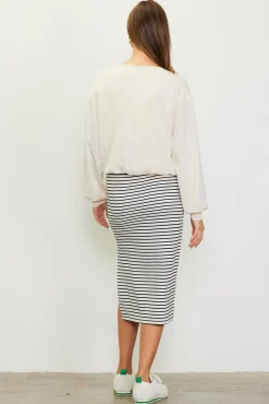 SKIES ARE BLUE Striped Midi Skirt* Skirts