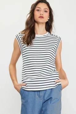 SKIES ARE BLUE Striped Sleeveless Rib Top* Sleeveless Tops