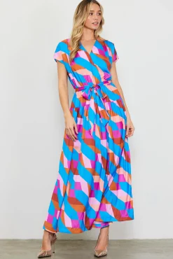 SKIES ARE BLUE Surplice Bodice Geometric Print Maxi Dress* Maxi Dresses